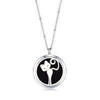 MESINYA 30mm Essential Oil Diffuser Necklace Aroma Magnetic Locket Pendant With 30'' Ball Station Chain&Pads (Cute Cat)