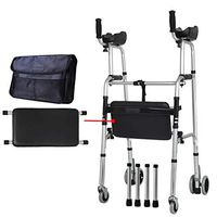 HYXQY-ZY Walker | Elderly Folding Walker | Adjustable | with armrest Pads and Wheels | Elderly Disabled | Smooth and Easy to Clean | 4Wheels + seat + Bag (Color : Four Wheel - with Cushion)