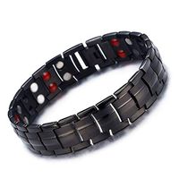 Wang Gao Black Magnetic Therpay Bracelet Men Double Row 4 Element Pain Relief for Arthritis and Carpal Tunnel Matte