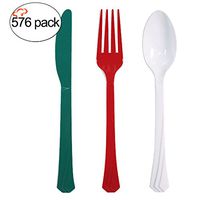 Tiger Chef Red Green White Christmas Flatware Party Supplies, Heavyweight Colored Plastic Silverware Includes 192 Forks, 192 Teaspoons, and 192 Knives (Christmas, 576)