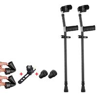 Fracture Crutches, Inconvenient Movement, Led Lights, Medical Crutches, Rehabilitation, Underarm, Telescopic, Paralyzed, Lightweight, Anti-Elastic, Elbow, Arm, Walking Aid, Walking Stick,Black