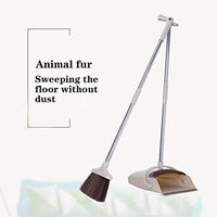 Lefthigh Broom and Dustpan Set Dust Brush Pot Upright Cleaning Remove Hair Sweeping Floor Wisp Scraper Home Cleaner Supplies US Stock (Khaki)