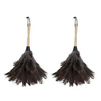 TOPBATHY 2Pcs Ostrich Duster Mini Feather Duster with Wooden Handle Anti-Static Cleaning Brush Tools for Furniture Car Dust Cleaner