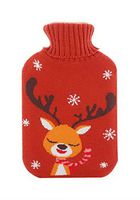 Large 2 Liter Classic Rubber Hot Water Bottle with Red Soft Knit Cover Deer Baby