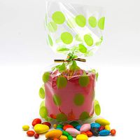 50 Pieces Party Cello Cellophane Treat Bags With Green Dot 8.25 X 5 Inches Party Favor Bags 50 Golden Twist Ties For Wedding,Birthday,Candy Bag, Cookies,Popcorn,Biscuits,Transparency Bags