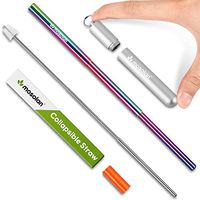 Reusable Collapsible Telescopic Straws, Travel Pocket Size, Portable Folding Straw with Silicone Tip, Retractable Stainless Steel Metal Drinking Straw with Keychain Case and Cleaning Brush (Silver)