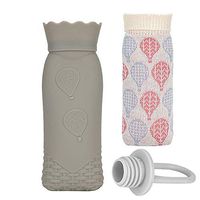 Silicone Hot Water Bottle - 520ml Capacity Portable Hand Warmer Hot Water Bag with Knit Cover Microwave Heating Bottle Hot and Cold Dual Use for Girl Woman Older Pain Relief (Long, Gray)