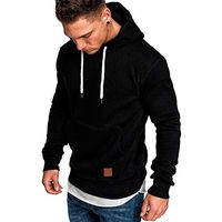 Kiyotoo Mens Fashion Athletic Pullover Hoodies Long Sleeve Hooded Drawstring Sport Sweatshirt Solid Color Fleece Pullover Black
