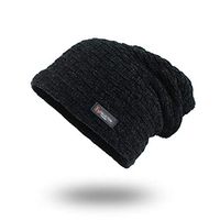 Theoylos Men's Knitted Hats Winter Warm Beanie Hat Unisex Stretch Plus Velvet Skull Cap Fleece Lined Ear Warm Hat Black
