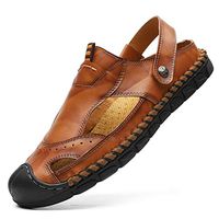 Yomiafy Men's Soft Leather Closed Toe Sandals Breathable Outdoor Casual Beach Slipper (US:7.5, A Nice Red)