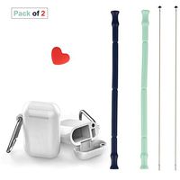 8 inch BPA Free Reusable Collapsible Straws Foldable Silicone Drinking Straws Folding Flexible and Portable Straws with Keychain&Cleaning Brush&Carrying Case (Pack of 2, Green&Blue)