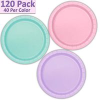 120 Paper Dessert Plates (7") - Light Pink, Mint, Lavender - 40 Per Color, 3 Colors - Great Assortment for Birthday Parties, Weddings, Holidays, Baby Shower, Celebrations, and more