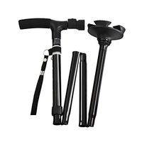 Lightweight Walker Crutches Aluminum Alloy Telescopic Folding Old Four Feet Non-Slip Cane Climbing 3 Color 85cm MUMUJIN (Color : Black)