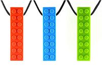 3-Pack Mega Brick Sensory Chew Necklace - Tough - Tactile Chewelry for Mild Chewers (Red, Blue, Green)