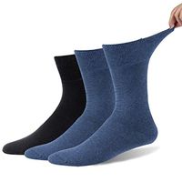 Forcool Diabetic Socks Wide, Non Binding Loose Top Full Cushion Crew Diabetes Socks Non Blister Seamless Toe Mid Calf Cotton Dress Edema Socks for Men and Women, Medium, 2 Pairs Blue&1 Pair Black