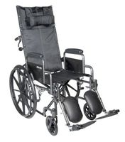 Reclining 18" Wheelchair, Steel Frame, Black, Detachable Desk Arm, Swing Away Elevating Foot Rest, 300 Lb. Capacity