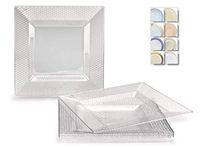 " OCCASIONS" 120 Plates Pack, Heavyweight Disposable Square Wedding Party Disposable Plastic Plates (10.75'' Dinner Plate, Vitro Clear)
