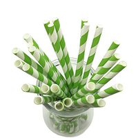 Pack of 200 Paper Straws Party Decoration Striped Drinking Straws for Birthday, Wedding, Christmas, Celebration Parties(Green).