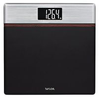 Taylor 440 Lb. Capacity Matte Black Digital Bathroom Scale with Walnut and Satin Metal Accents