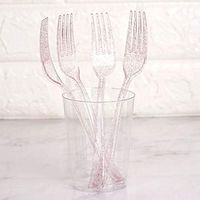 Tableclothsfactory 100 pcs Blush/Rose Gold Glittered Disposable Plastic Fork for Wedding Party Banquet Events Candy Buffets Dinnerware