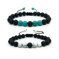 Halo Vibe Adjustable Natural Lava Rock Stones Beads Bracelets for Anxiety and Stress Relief with Yoga, Meditation & Aromatherapy Essential Oil Diffuser Bracelets for Women, Men