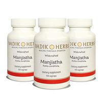 Certified Organic Vadik Herbs Manjistha (Rubia cordifolia) Powder 3 Bottles Capsules | Promotes Healthy Skin, Blood Cleanser, Natural Antioxidant, Promotes Healthy Flow of Blood and Urine