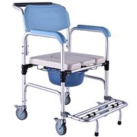 LQley Folding Commode Chair Bedside Toilet Wheelchair,Waterproof Shower Bath Chair for Elderly Disabled Pregnant Woman Postoperative Population