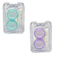 KISEER 2 Pcs Mini Clear Color Contact Lens Case Travel Kit Contact Lens Box Holder Soak Storage Container with Tweezers Stick Remover Tool (Green, Purple)