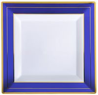 Square Splendor 5504-WH-BG 4.5" Square Cocktail Plate with Cobalt Foil Rim Detail (12 Pack), White/Blue