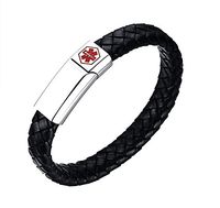 Personalized Engraving Genuine Braided Leather with Stainless Steel Medical Alert Magnetic Clasp ID Bracelets for Men