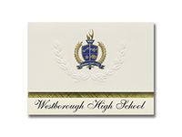Signature Announcements Westborough High School (Westborough, MA) Graduation Announcements, Presidential style, Basic package of 25 with Gold & Blue Metallic Foil seal