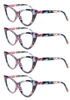 SOOLALA 4 Pairs Value Pack Ladies 52mm Lens Fashion Designer Cat Eye Reading Glasses, 4Floral, 1.0