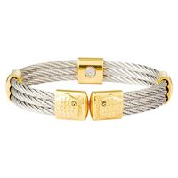Divoti Tri-Cord Stainless 2-Tone 316L Cable Cuff Magnetic Bracelet for 7.5"+ Wrists - w/PVD Gold - 65