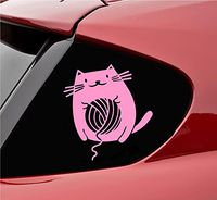 Slap-Art Cat Playing with Yarn Vinyl Decal Sticker (Soft Pink)
