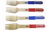 Perfect Stix Green Fork 158-36 Flag Wooden Disposable Forks with American Flag Print (Pack of 36)