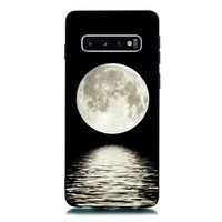 Ostop Black Silicone Case for Samsung Galaxy S10e,Soft TPU Ultra Thin Slim Lightweight Matte Phone Case with Creative Pattern Flexible Rubber Gel Shockproof Protective Cover,Moon