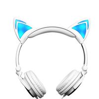 ArMordy(TM Foldable Flashing Glowing Earphone Cat Ear Headphone with LED Light for Laptop Computer Mobile Phone as Kids Gifts[ White ]