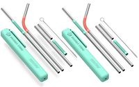 Asobu Reusable Metal and Silicone Straw with Cleaning Brush and Case (Mint Coral 2)