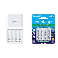 Panasonic "Advanced" eneloop Individual Battery 3 Hour Quick Charger with 4 LED Charge Indicator Lights, White & BK-3MCCA8BA eneloop AA 2100 Cycle Ni-MH Pre-Charged Rechargeable Batteries, 8 Pack