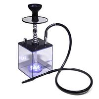 BuBu-Fu Arab Hookahs Set with LED Light, 1 Hose Acrylic Hookah Combo Kit Set LED Shisha Hookah Complete Set Modern Acrylic Cube Hookah,Ablack