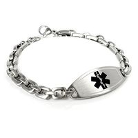 My Identity Doctor - Custom Engraved Medical Alert Bracelet, 316L Steel Matte 6mm Links - Black - Wrist Size 5.25 Inch