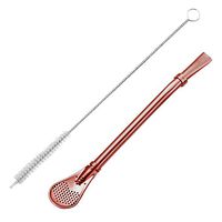 Stainless Steel Yerba Mate Tea Bombilla Filtered Drinking Straw Spoon with Cleaning Brush Rose Gold