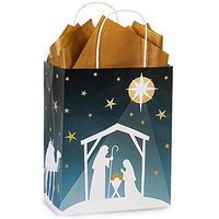NW Nativity Star Paper Shopping Bags - Cub Size - 8 1/4x4 3/4x10 1/2in. - 25 Pack
