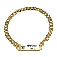 Pre-Engraved Gold Plated Curb Link"Diabetes Type 2" Medical ID Bracelets for Women