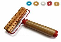 Acupressure Pyramidal Energy Mega Wooden Hand Roller Body Massager with Handle + 5pcs Sujok Finger Rings Mega Wooden Roller
