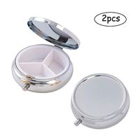 Deksias Decorative Pill Box Organizer 3 Compartments Round Metal Medicine Case for Pocket Purse Travel(Silver & Gold) (2 Pcs, Silver)