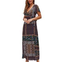 Cliramer Women's Summer T Shirt Beach Party Print Long Dresses Sleeveless Loose Swing Casual Maxi Dress with Pockets Dark Blue