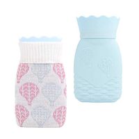DricRoda Microwave Heating Water Bottle, Soft Silicone Hot Water Bag with Knit Cover, Nature Warming Bag for Body Pain Relief, Hot and Cold Therapy, Nice Gift for Christmas (Blue, S)