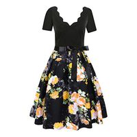 Cliramer Women's Summer Fashion Holiday Loose Swing Casual Dot Elegant Wave Boho Floral Party Midi Dress Yellow