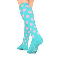 Go2 Compression Socks for Men Women Nurses Runners| Medium Compression Stockings (Turquoise w Pink PolkaDot, Large)